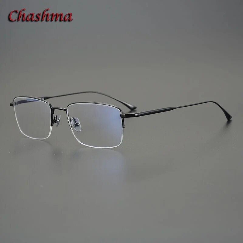 Chashma Ochki Men's Semi Rim Square Titanium Eyeglasses 1015 Semi Rim Chashma Ochki Black  