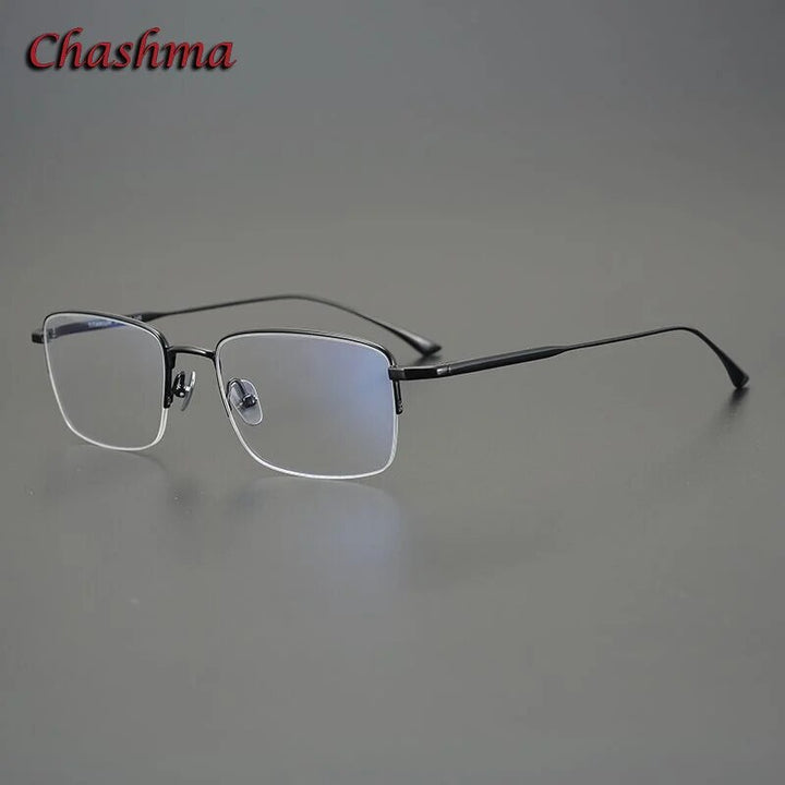 Chashma Ochki Men's Semi Rim Square Titanium Eyeglasses 1015 Semi Rim Chashma Ochki Black  