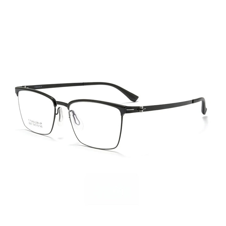 Yimaruili Men's Full Rim Square Titanium Alloy Eyeglasses Y8801 Full Rim Yimaruili Eyeglasses Black  