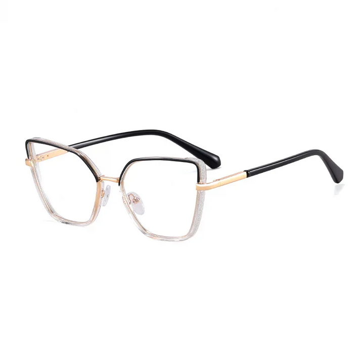 Ralferty Women's Full Rim Square Cat Eye Acetate Eyeglasses R82144 Full Rim Ralferty C8 Black Clear CHINA 