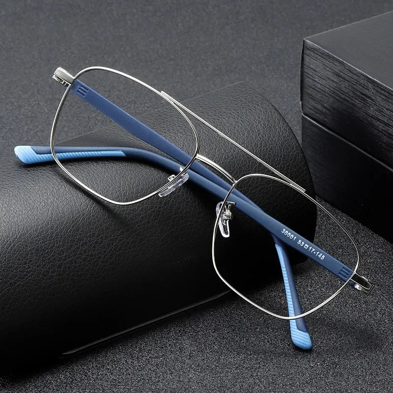 Aror Unisex Full Rim Square Double Bridge Alloy Tr 90 Eyeglasses 39491