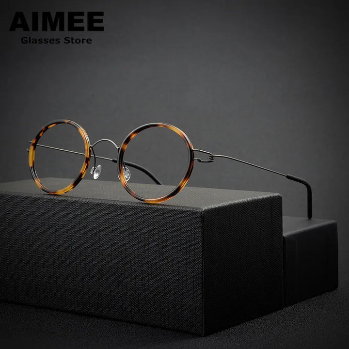 Aimee Women's Full Rim Round Acetate Titanium Eyeglasses 47145