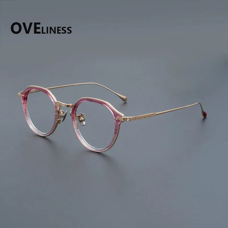 Oveliness Unisex Full Rim Flat Top Oval Acetate Titanium Eyeglasses 92209