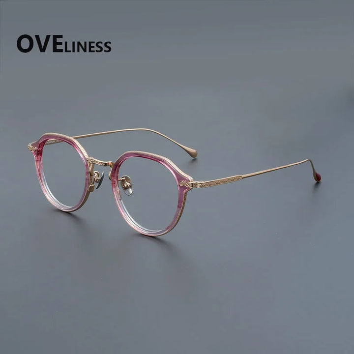 Oveliness Unisex Full Rim Flat Top Oval Acetate Titanium Eyeglasses 92209