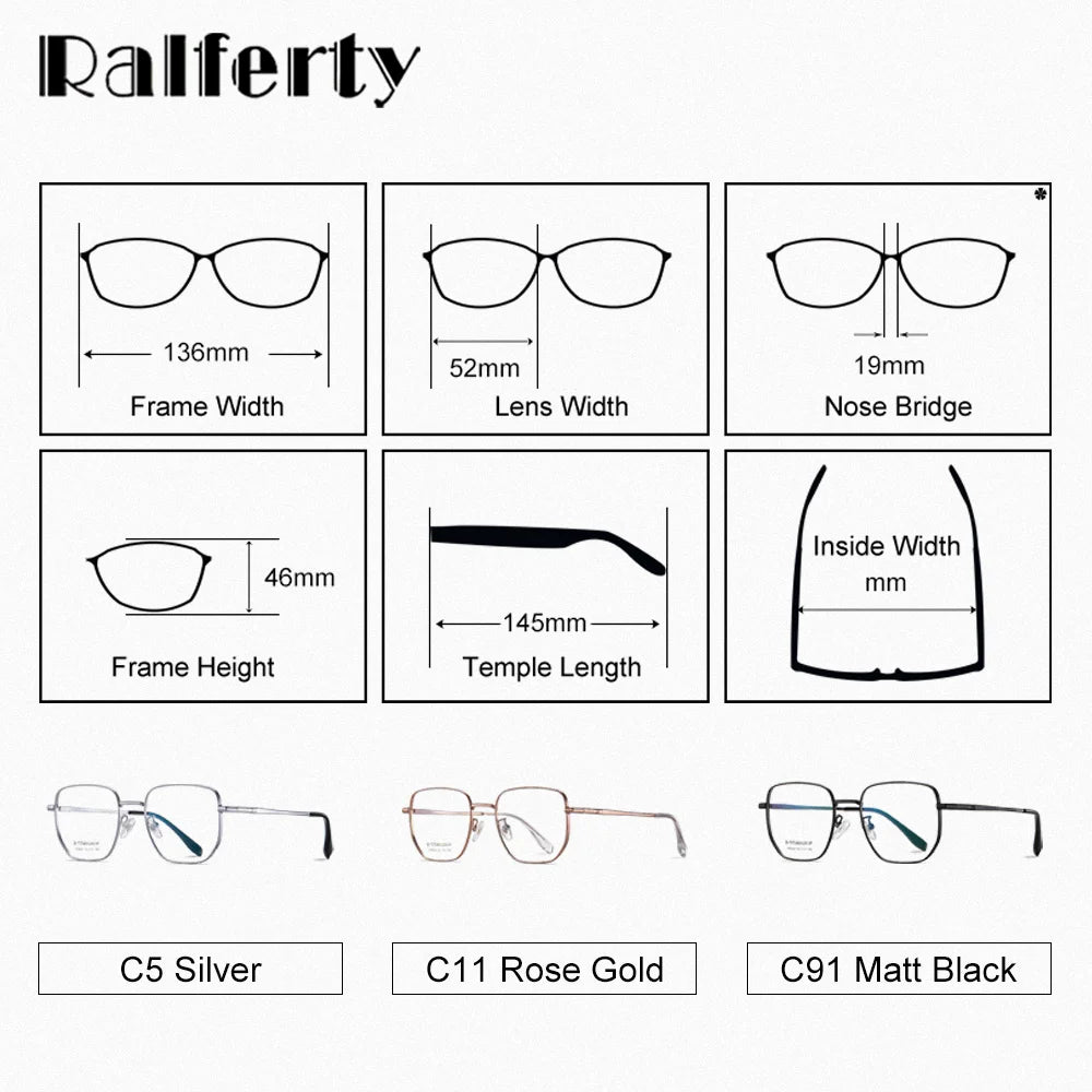 Ralferty Women's Full Rim Square Titanium Alloy Eyeglasses R6221 Full Rim Ralferty   