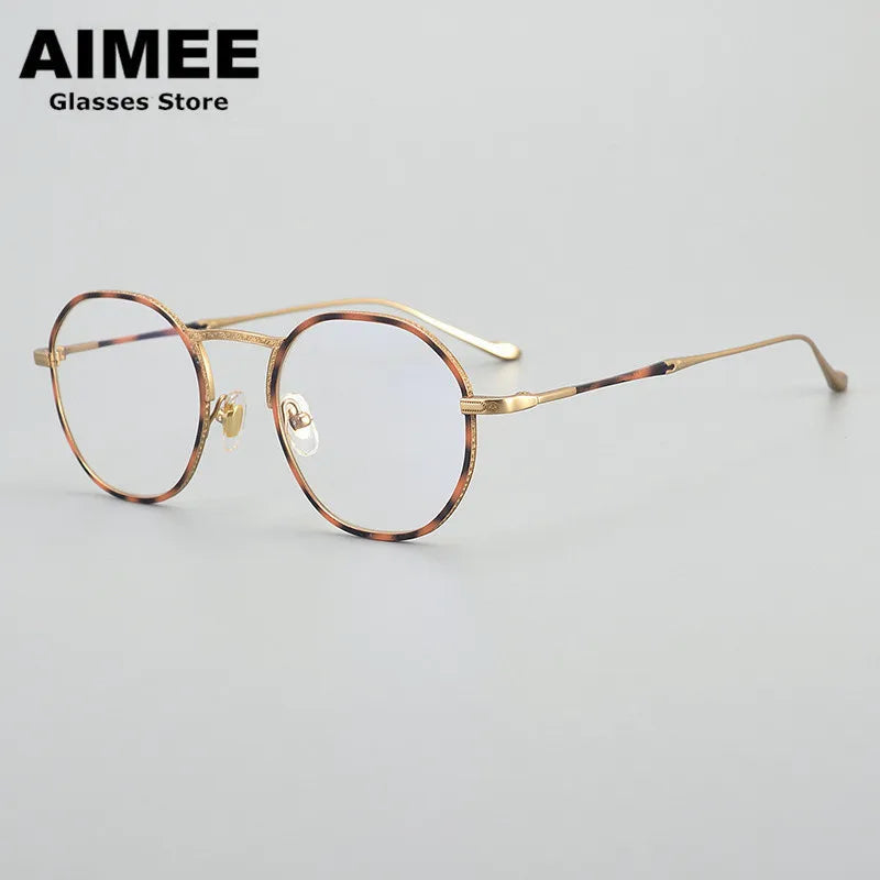 Aimee Unisex Full Rim Irregular Round Titanium Eyeglasses 5923 Full Rim Aimee Tortoise-Golden  