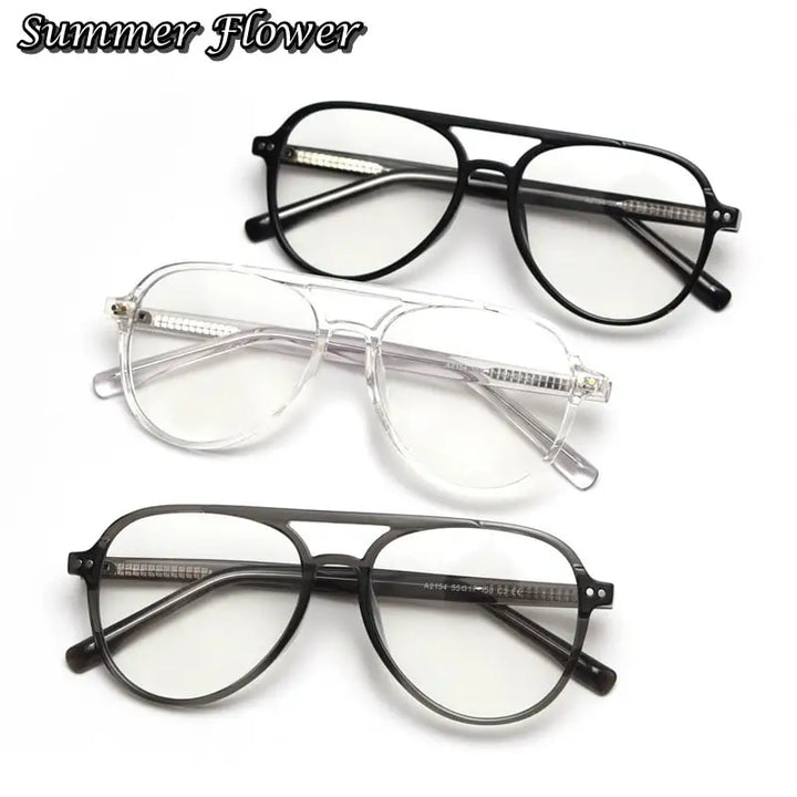 Summer Flower Unisex Full Rim Oval Double Bridge Tr 90 Titanium Eyeglasses 62154