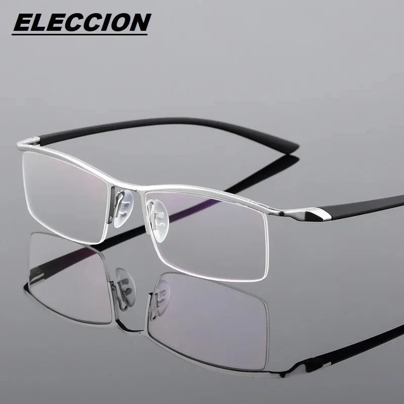 Eleccion Men's Semi Rim Brow Line Titanium Eyeglasses 8190 Semi Rim Eleccion C2. Silver Frame