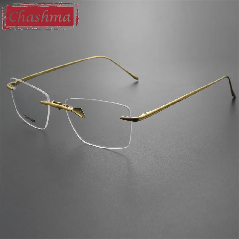 Chashma Ottica Men's Rimless Square Titanium Eyeglasses 9069 Rimless Chashma Ottica Gold  