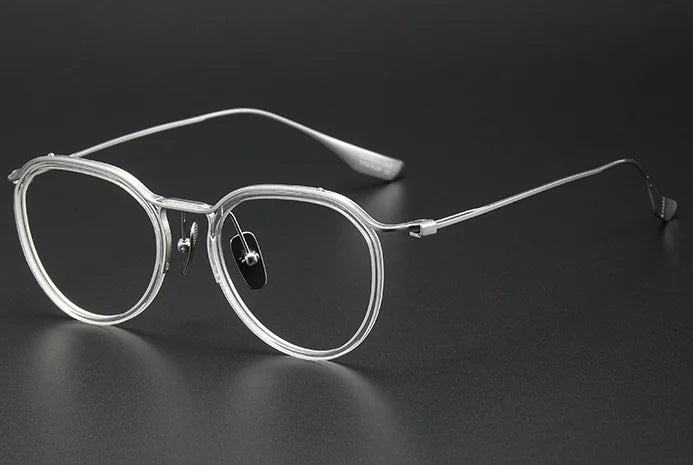 Oveliness Unisex Full Rim Round Screwless Acetate Titanium Eyeglasses D131 Full Rim Oveliness transparent silver  