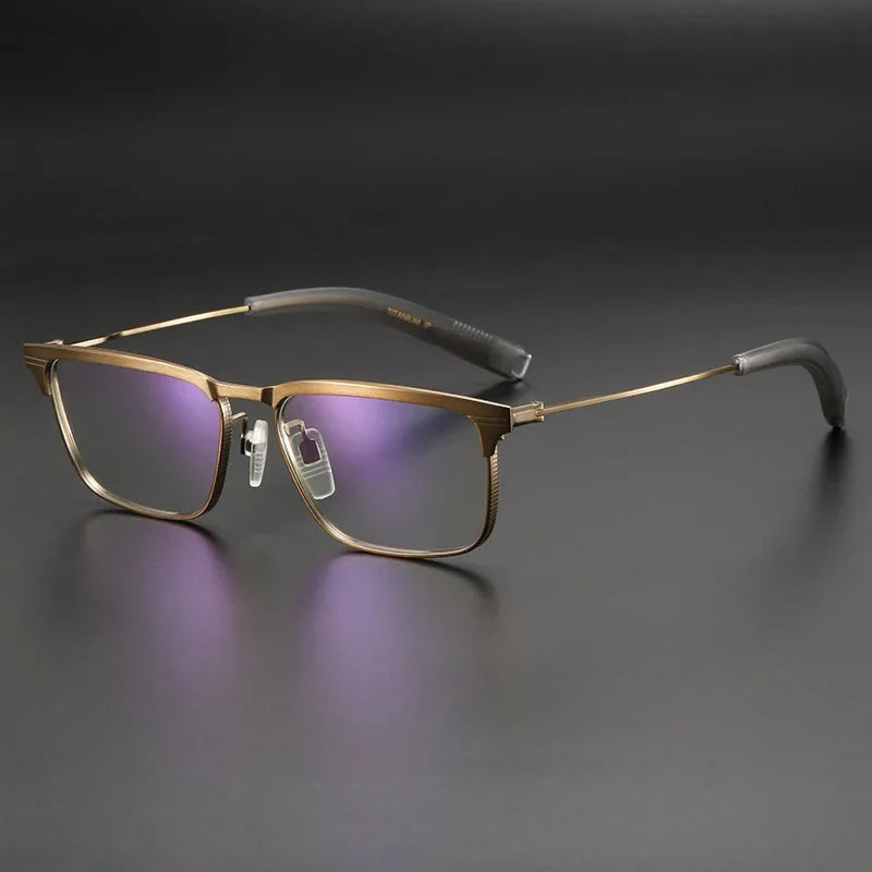 Aror Unisex Full Rim Brow Line Square Titanium Eyeglasses 494104 Full Rim Aror Gold