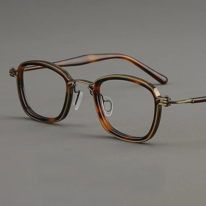 Black Mask Unisex Full Rim Polygon Acetate Titanium Eyeglasses 695861