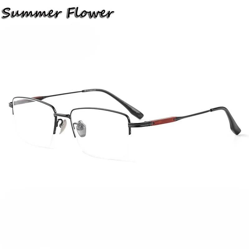Summer Flower Men's Semi Rim Square Titanium Eyeglasses 611605