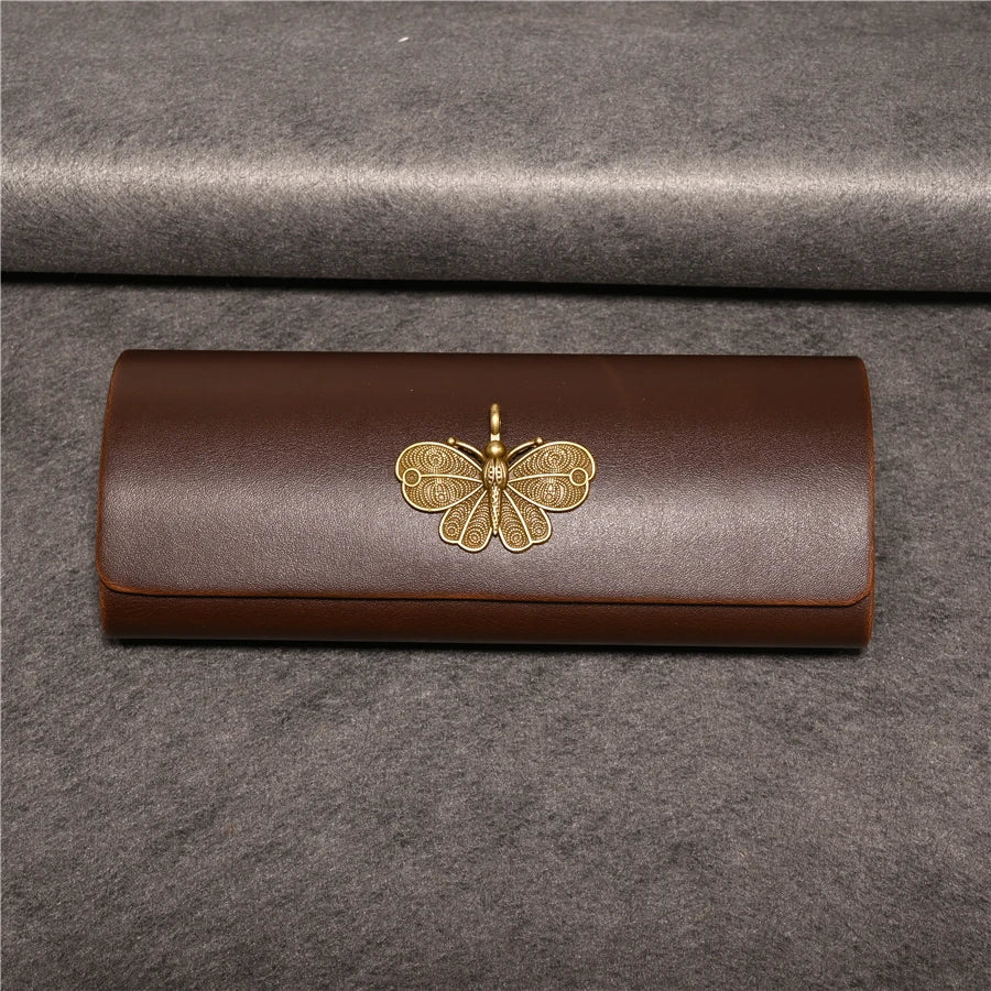 Cubojue Unisex Brown PU Leather Eyeglass Case Assorted Designs 1638 Case Cubojue Case big case butterfly  