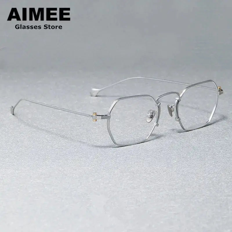 Aimee Unisex Full Rim Flat Top Polygon Titanium Eyeglasses 190069 FuzWeb