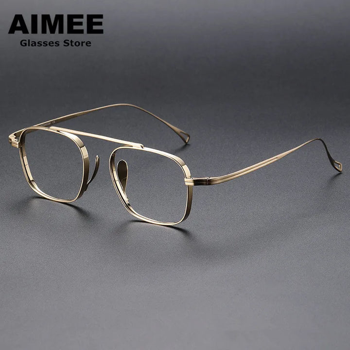 Aimee Unisex Full Rim Square Double Bridge Titanium Eyeglasses 9501 Full Rim Aimee Golden  