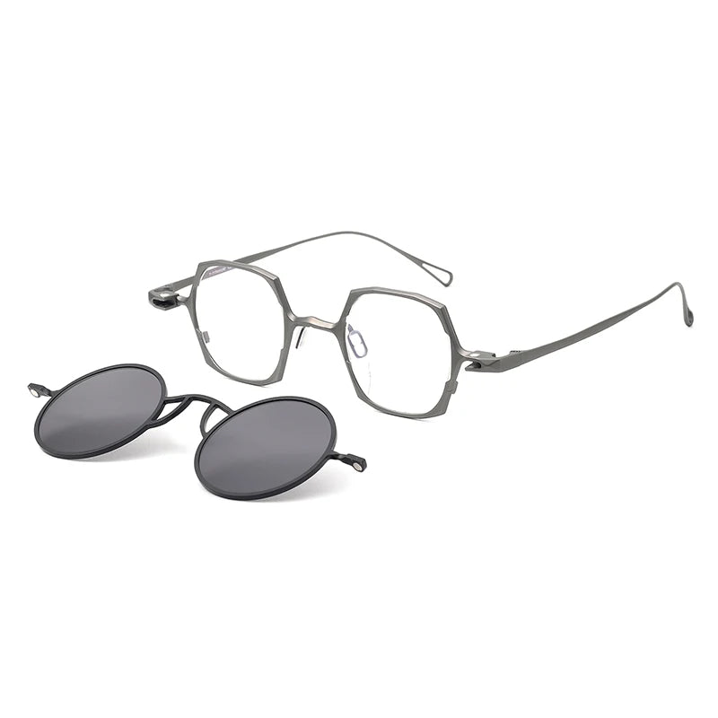 Aror Unisex Full Rim Polygon Titanium Eyeglasses Clip On Sunglasses 19214