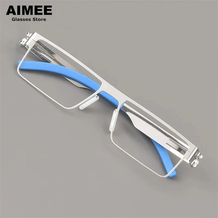 Aimee Unisex Full Rim Brow Line Square Screwless Steel Eyeglasses 1175 Full Rim Aimee Silver  