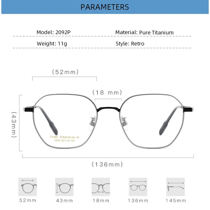 Gmei Unisex Full Rim Polygon Square Titanium Eyeglasses 2092 Full Rim Gmei Optical   