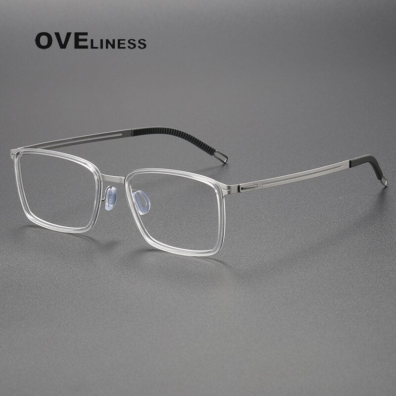 Oveliness Unisex Full Rim Square Screwless Titanium Eyeglasses 8202304 Full Rim Oveliness transparent silver  