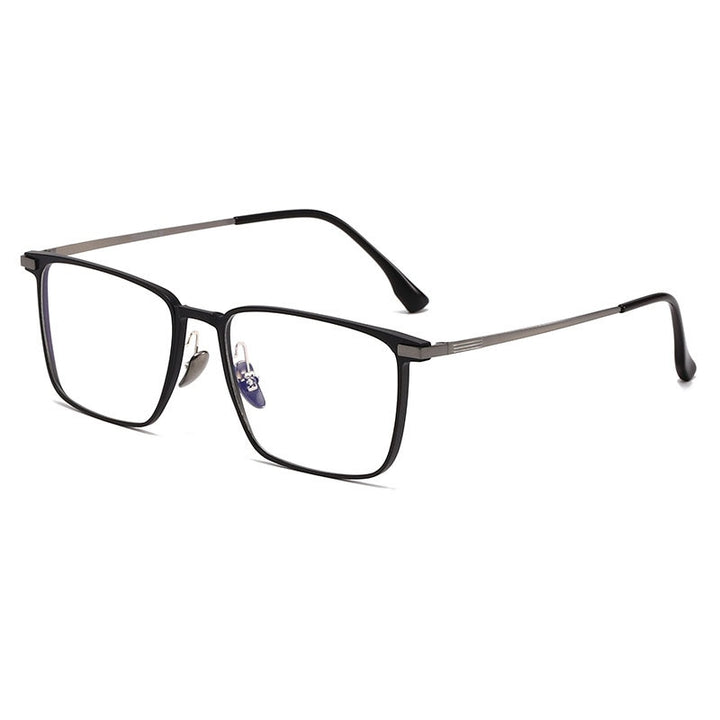 Hdcrafter Unisex Full Rim Square Titanium Eyeglasses 20247 Full Rim Hdcrafter Eyeglasses Black-Grey  
