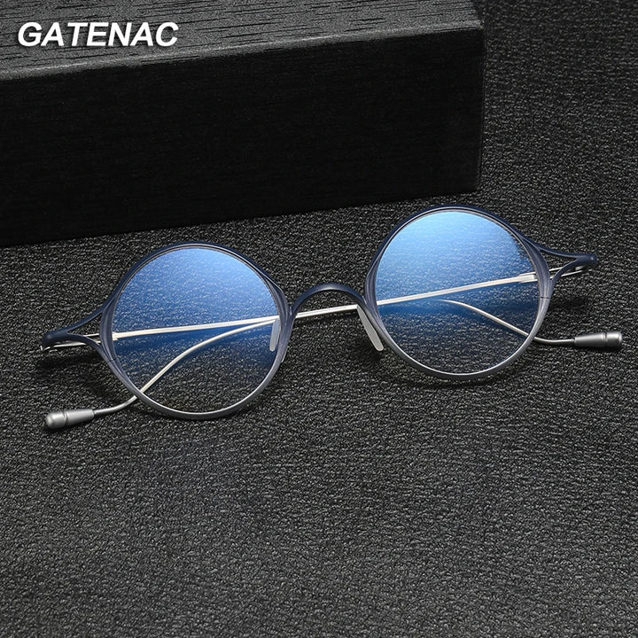 Gatenac Unisex Full Rim Round Titanium Eyeglasses Gxyj1156 Full Rim Gatenac   