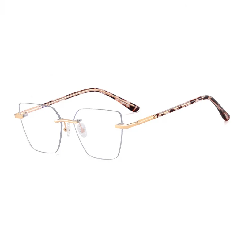 Ralferty Women's Rimless Flat Top Polygon Acetate Eyeglasses R83600 Rimless Ralferty C4 Leopard CHINA 