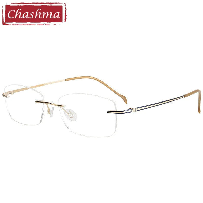 Chashma Ochki Unisex Rimless Square Titanium Eyeglasses 16075 Rimless Chashma Ochki Gold Blue  