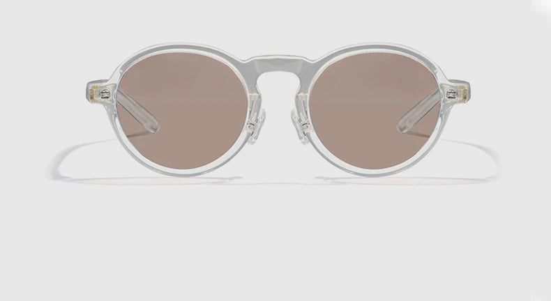 Hewei Unisex Full Rim Small Round Acetate Sunglasses 0010 Sunglasses Hewei clear vs brown as picture 