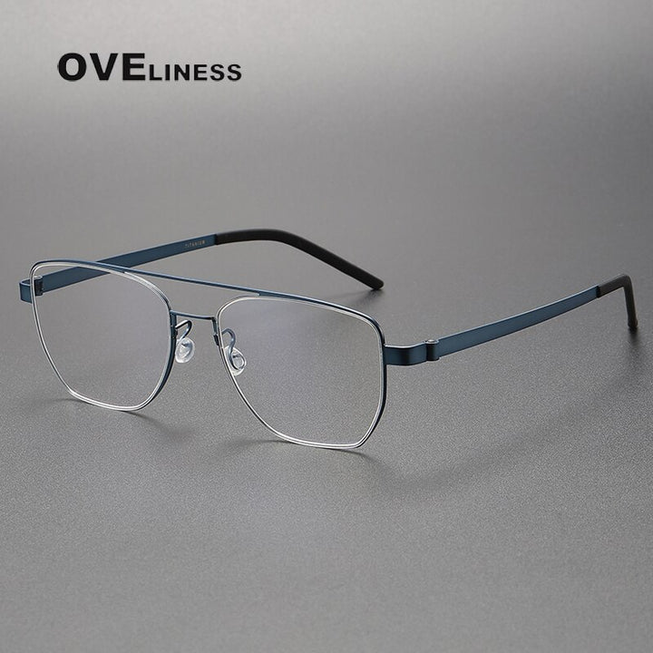 Oveliness Unisex Full Rim Square Double Bridge Titanium Eyeglasses 9622 Full Rim Oveliness blue  