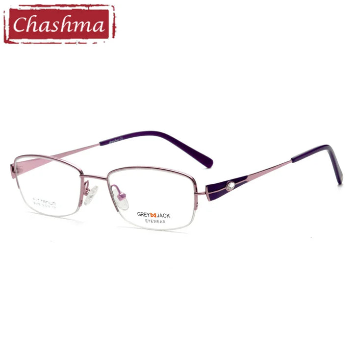 Chashma Women's Semi Rim Square Oval Titanium Eyeglasses 99178 Semi Rim Chashma Pink Purple