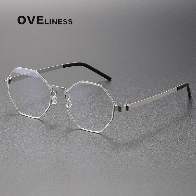 Oveliness Unisex Full Rim Polygon Titanium Eyeglasses 9609 Full Rim Oveliness silver  