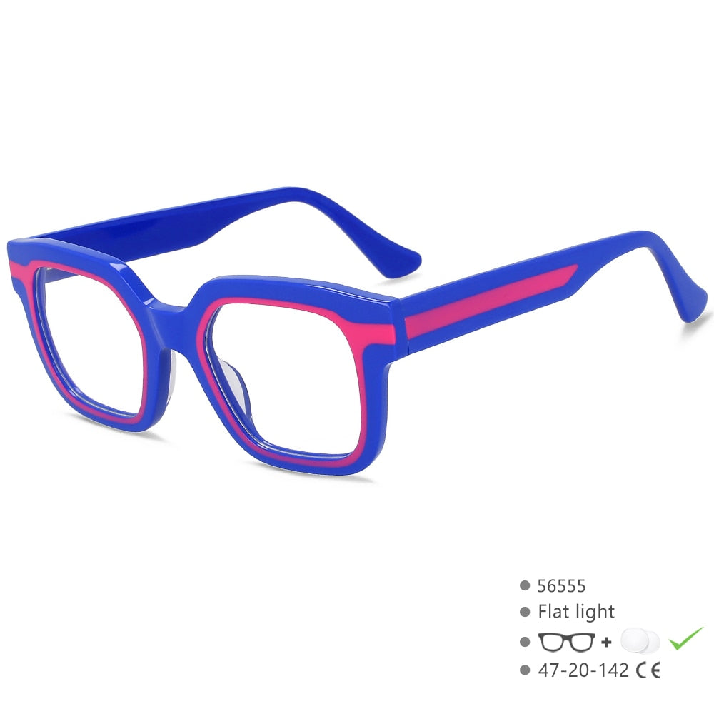 CCspace Unisex Full Rim Square Acetate Eyeglasses 56555 Full Rim CCspace C2Blue  