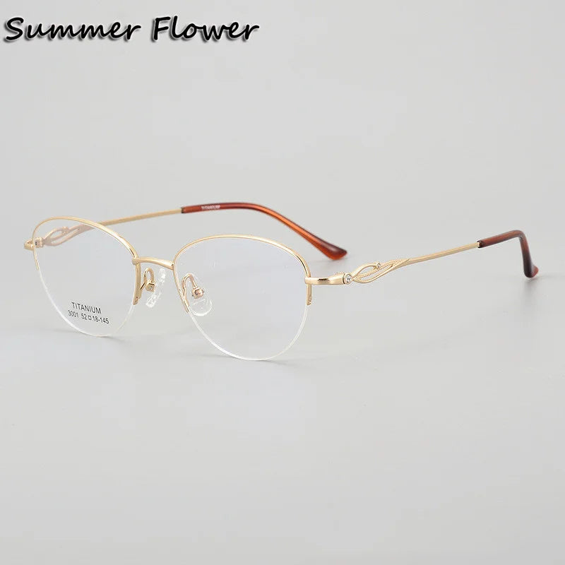 Summer Flower Unisex Semi Rim Oval Titanium Eyeglasses 83001 Semi Rim Summer Flower Rose Gold