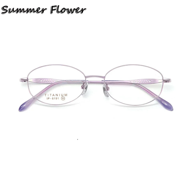 Summer Flower Women's Full Rim Oval Titanium Eyeglasses 86191 Full Rim Summer Flower Light Purple