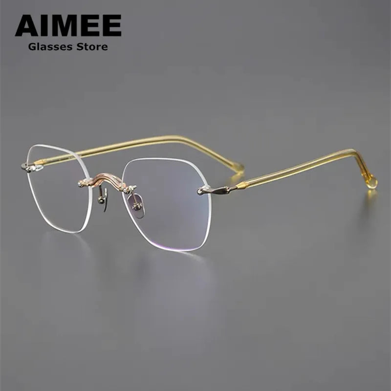 Aimee Women's Rimless Flat Top Square Titanium Eyeglasses 7122 Rimless Aimee Golden-Gun  