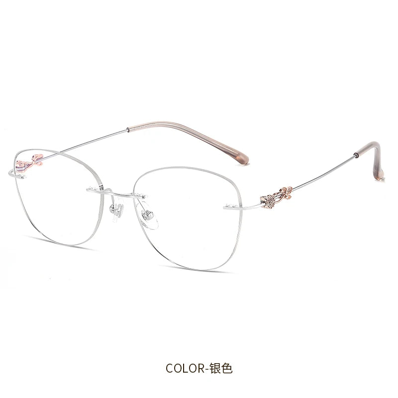 Reven Jate Women's Rimless Oval Cat Eye Titanium Eyeglasses 60864
