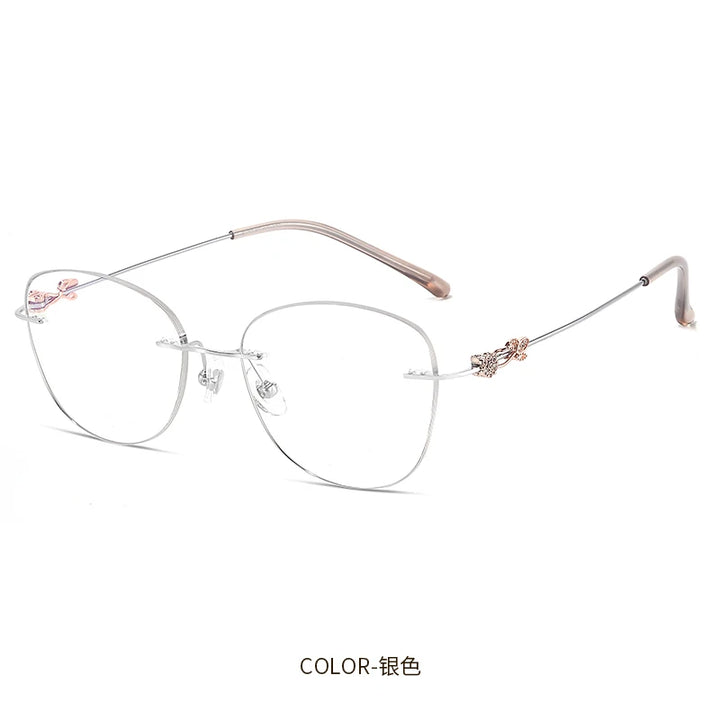 Reven Jate Women's Rimless Oval Cat Eye Titanium Eyeglasses 60864