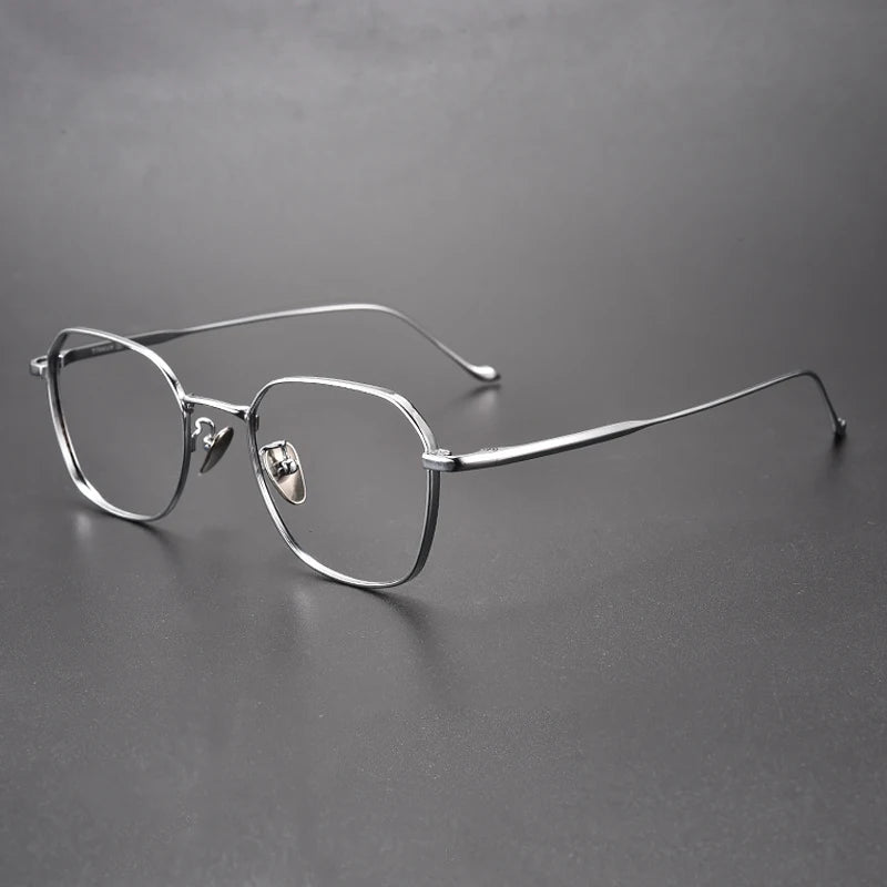 Muzz Unisex Full Rim Geometric IP Titanium Eyeglasses 316 Full Rim Muzz Silver  