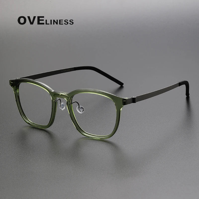 Oveliness Unisex Full Rim Square Acetate Titanium Screwless Eyeglasses 1047 Full Rim Oveliness green  