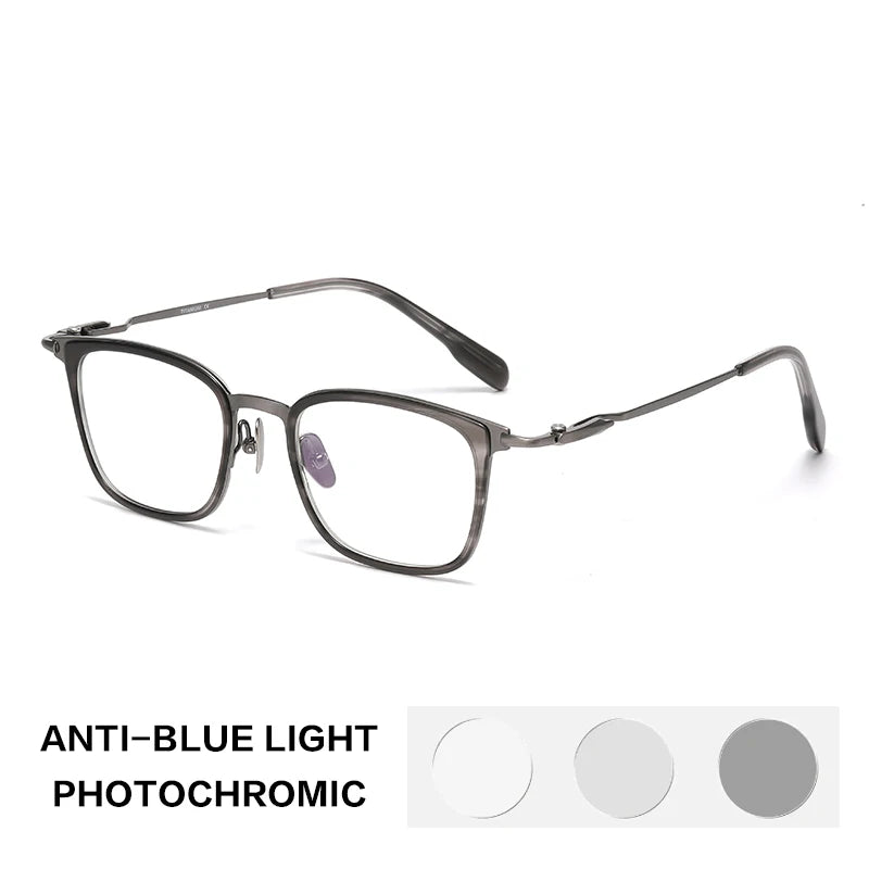 Gatenac Unisex Full Rim Big Square Titanium Acetate Photochromic Reading Glasses 280057