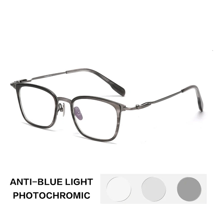 Gatenac Unisex Full Rim Big Square Titanium Acetate Photochromic Reading Glasses 280057