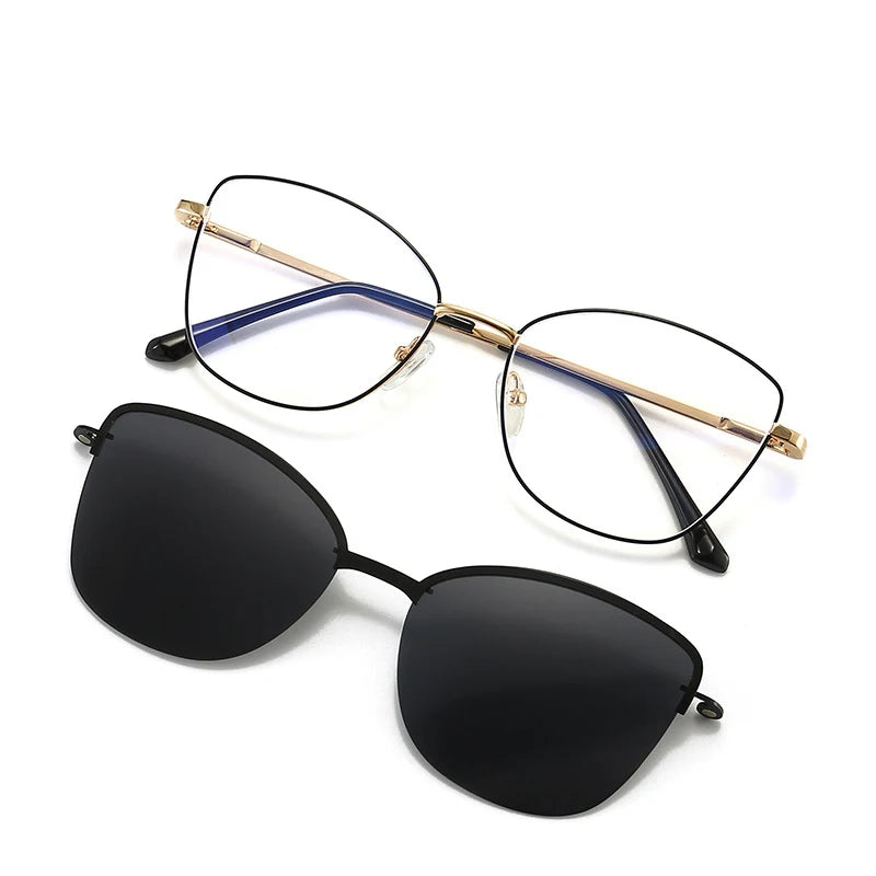 Vicky Women's Full Rim Oval Cat Eye Alloy Reading Glasses Clip On Sunglasses 70152