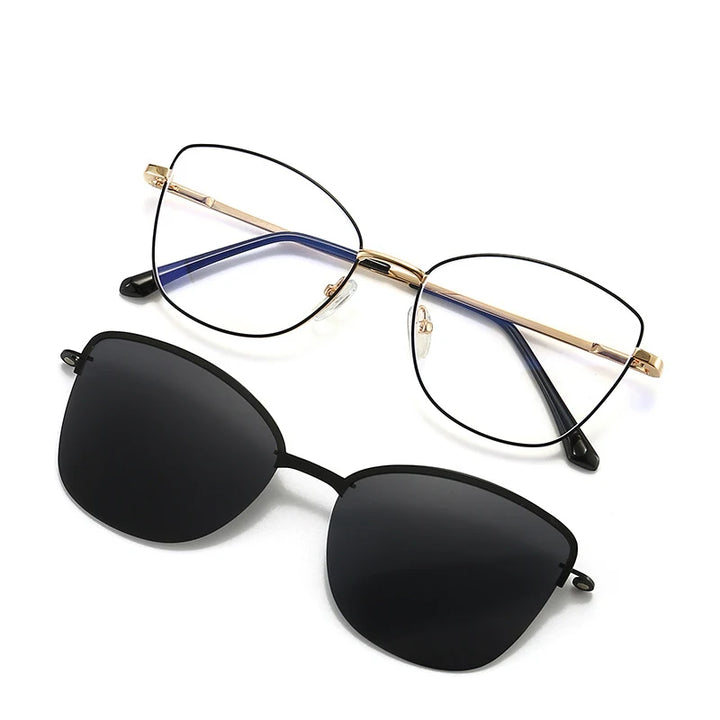 Vicky Women's Full Rim Oval Cat Eye Alloy Reading Glasses Clip On Sunglasses 70152