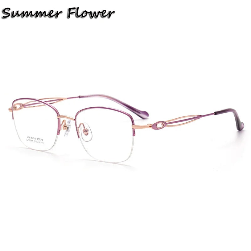 Summer Flower Women's Semi Rim Square Titanium Eyeglasses 50045 Semi Rim Summer Flower Purple-Rose Gold