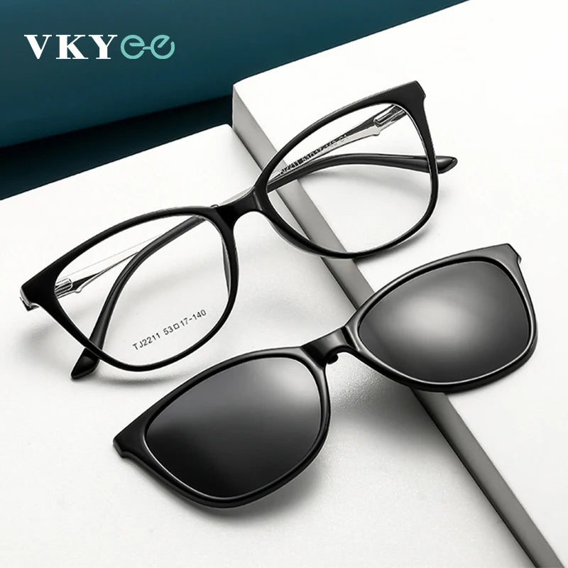 Vicky Women's Full Rim Cat Eye Tr 90 Alloy Reading Glasses Clip Sunglasses 62211