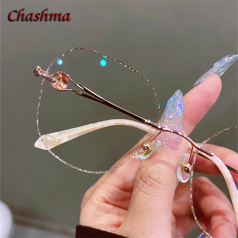 Chashma Ochki Women's Rimless Flat Top Round Titanium Eyeglasses 88301 Rimless Chashma Ochki   