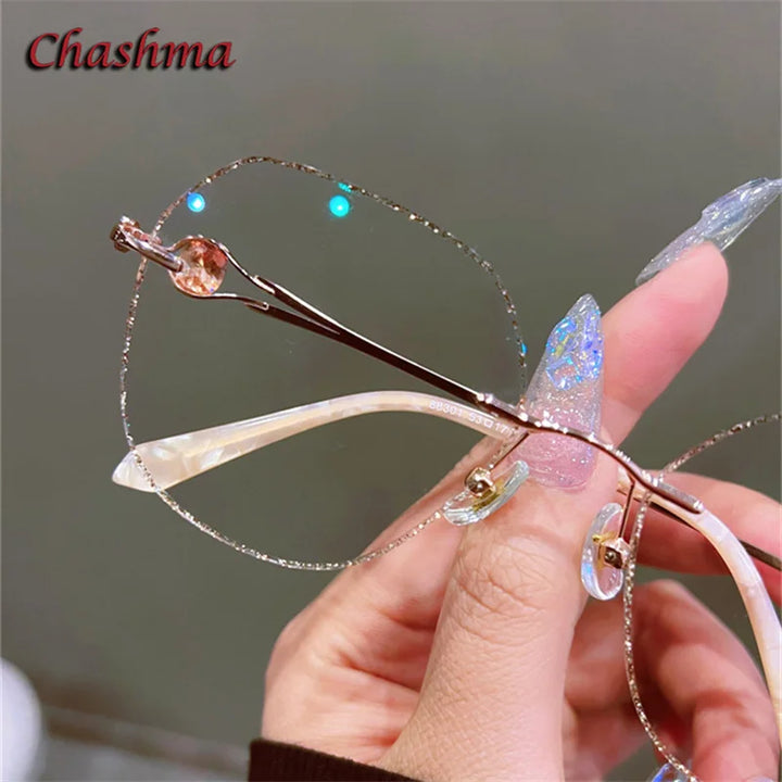 Chashma Ochki Women's Rimless Oval Titanium Glitter Edge Eyeglasses 3017 Rimless Chashma Ochki   