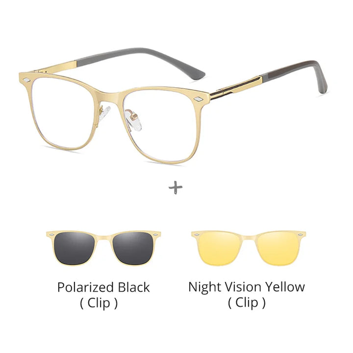 Ralferty Women's Full Rim Square Al Mg Eyeglasses Clip On Sunglasses 517038