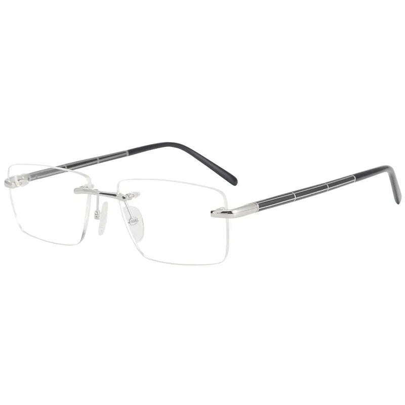 Hdcrafter Men's Rimless Square Titanium Eyeglasses 16068 Rimless Hdcrafter Eyeglasses Silver  